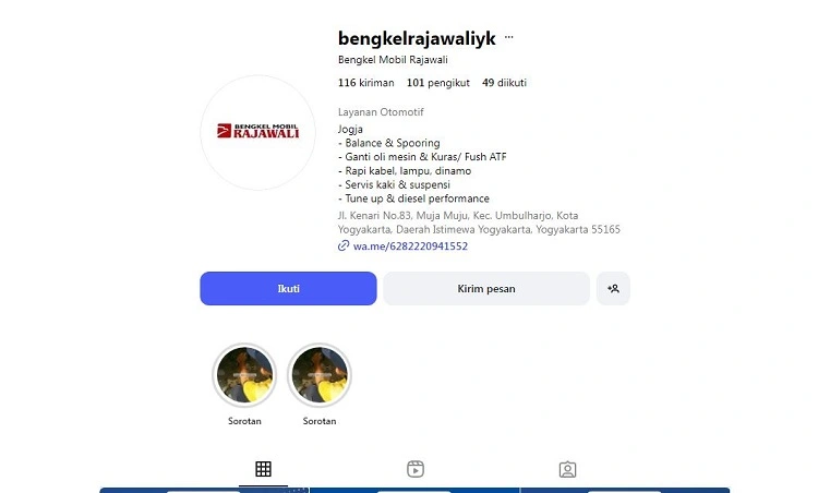 Bengkel Mobil Rajawali, Sumber: instagram @bengkelrajawaliyk